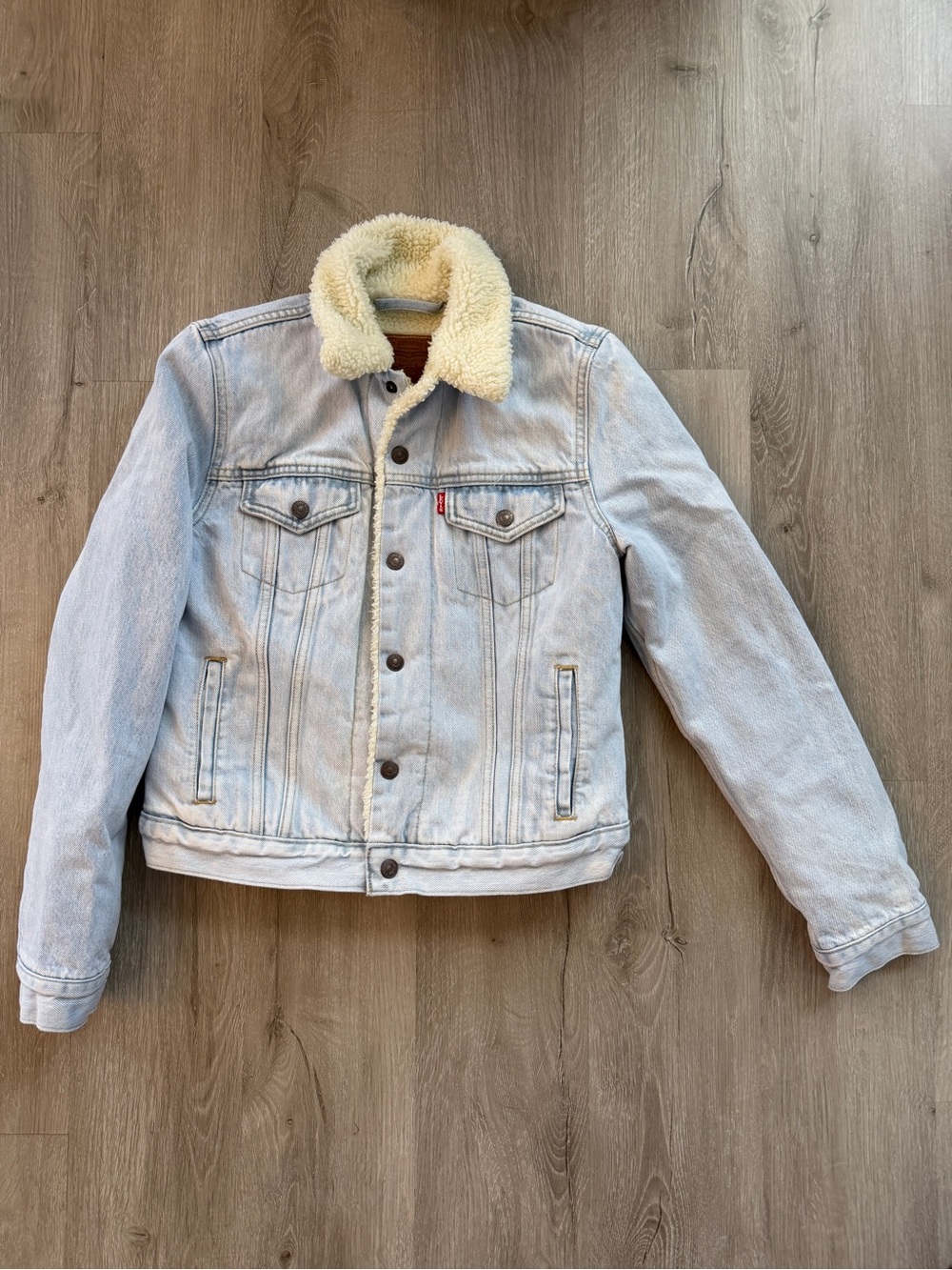 Levi's Light Blue Denim Jacket with Cream Sherpa Collar XS